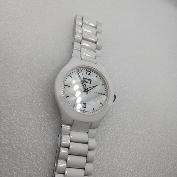 Android Aragon White Ceramic MOP Sapphire 8mm Slim case Watch Bracelet Band Thin - Picture 8 of 12